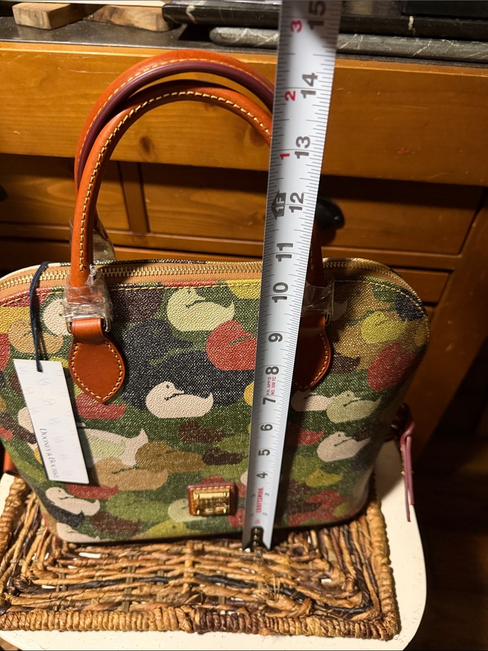 Dooney & Bourke Multicolor Camo Duck-Print Satchel with Tan Leather Trim BNWT - Picture 8 of 10